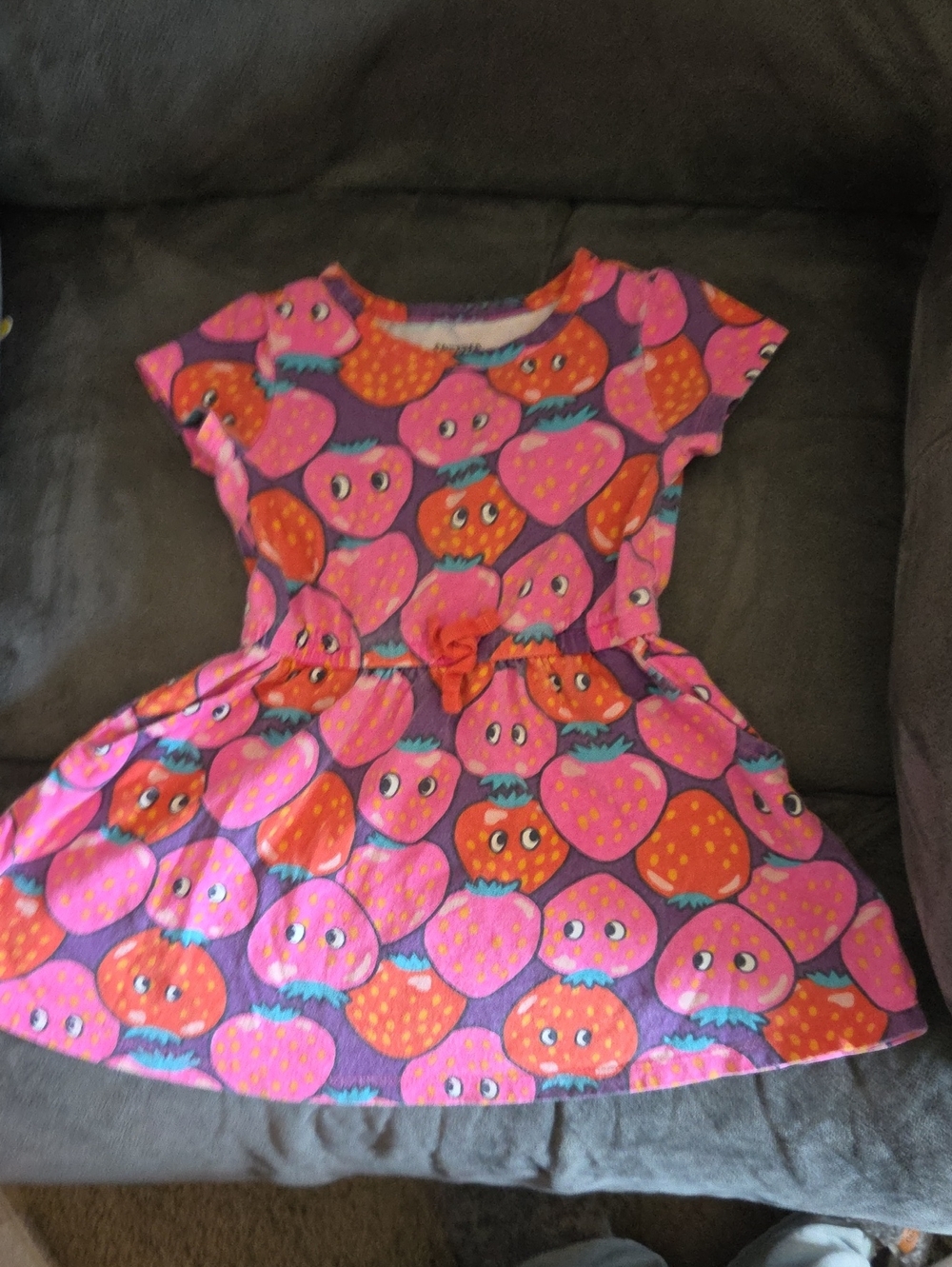 Girls' Pink Strawberry Print Casual Dress with Bow
